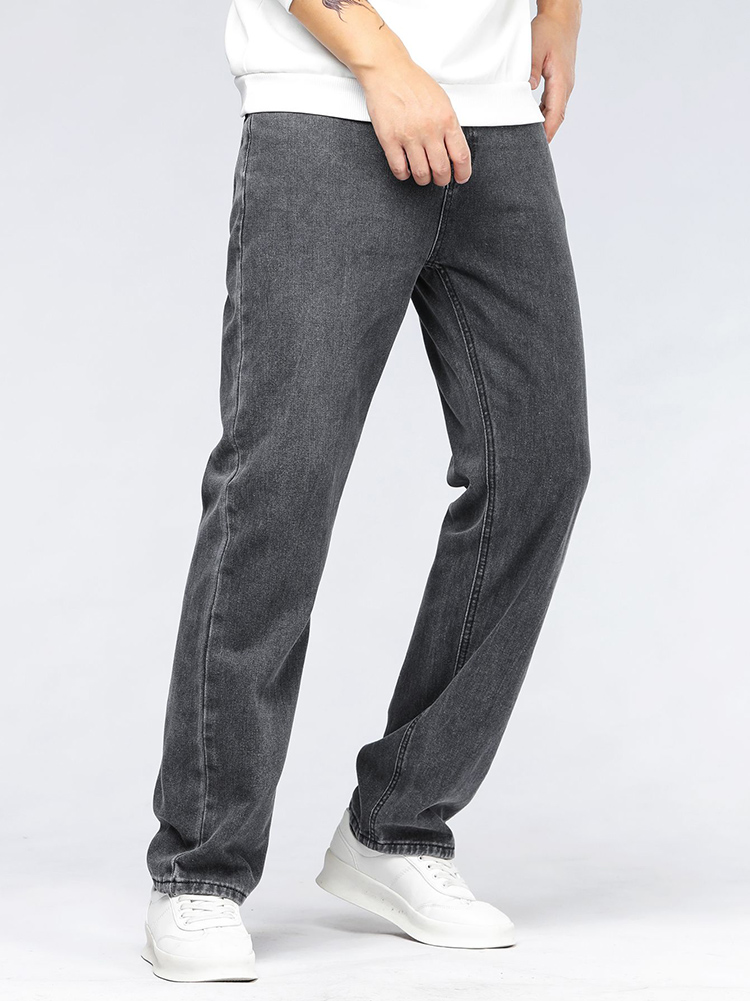 Men'S Fashion Grey Jeans - 남성용 한국 패션 배기 진 클래식