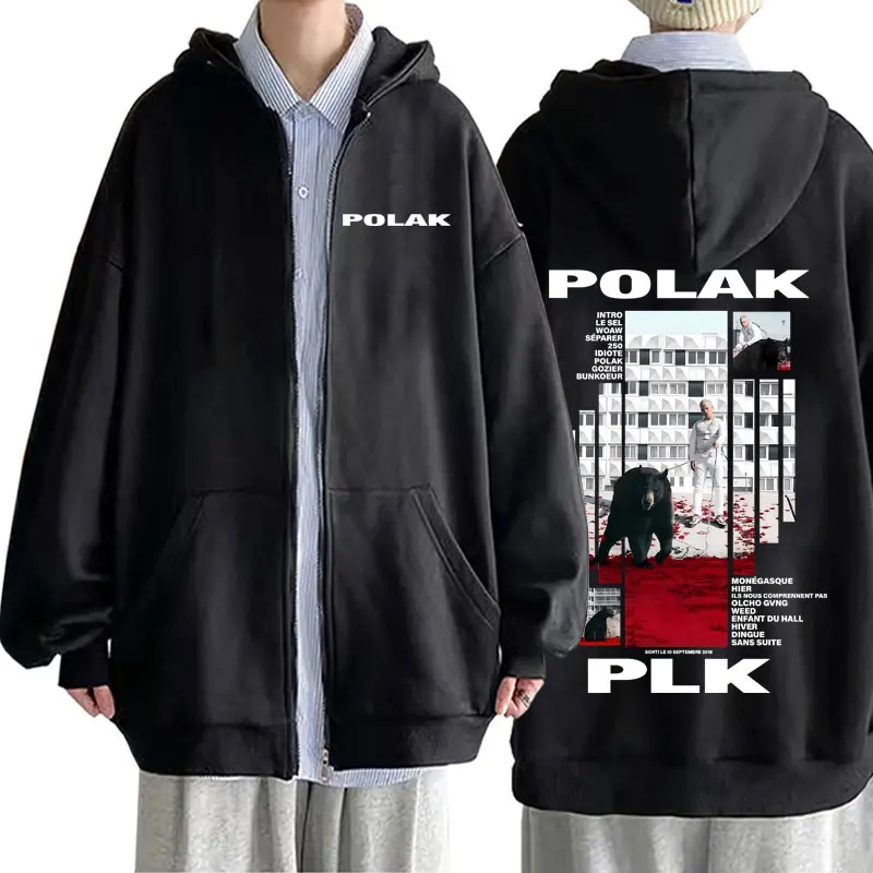 Mens Fashion Zip Up Hoodies - 래퍼 플크 폴락 프린트 지퍼 후디,