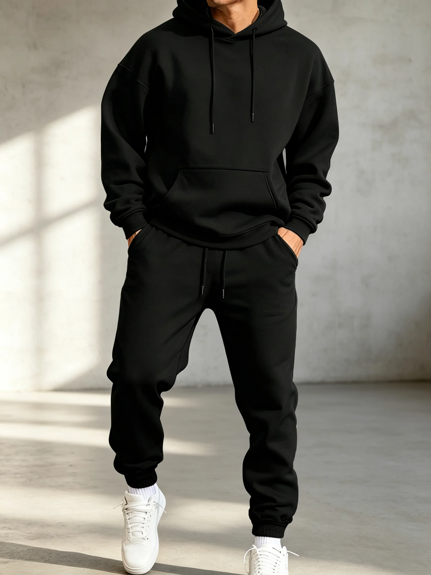 Mens Fashion Clothes - 남성용 후디 세트, 겨울용 단색 투피스,