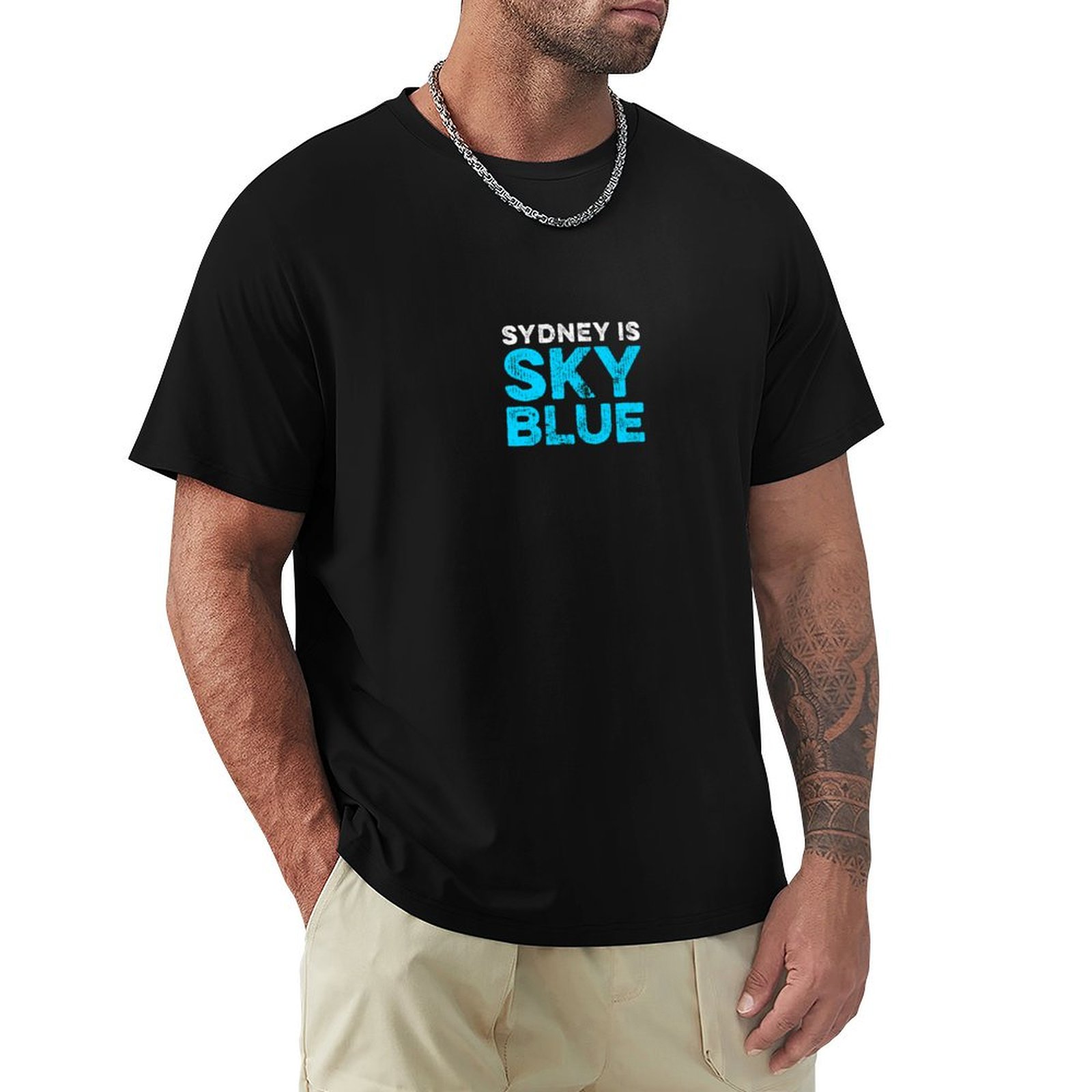 Men'S Fashion Sydney - 시드니는 하늘색 티셔츠입니다. 여름 패션 캐주얼